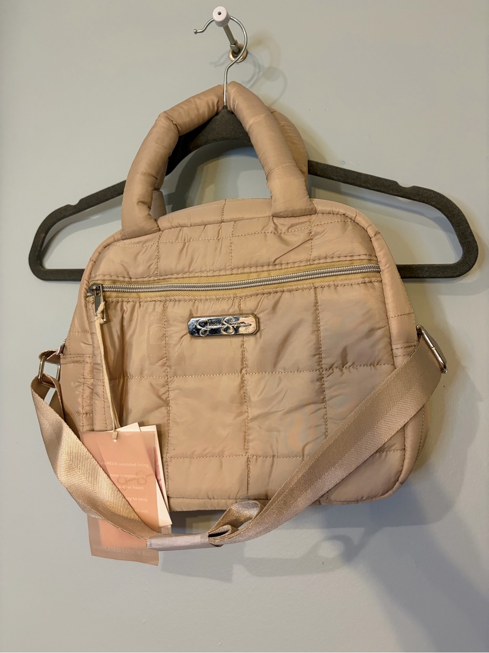 Jessica Simpson Quilted Beige Crossbody Satchel insulated